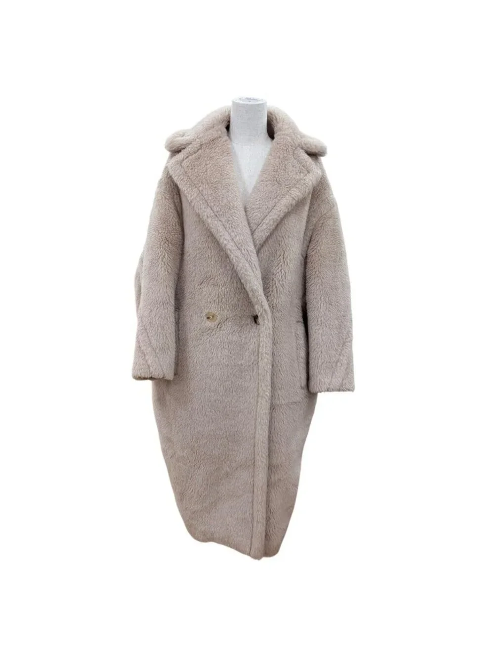 Max Mara Teddy Bear Alpaca Silk Blend Coat Beige XS